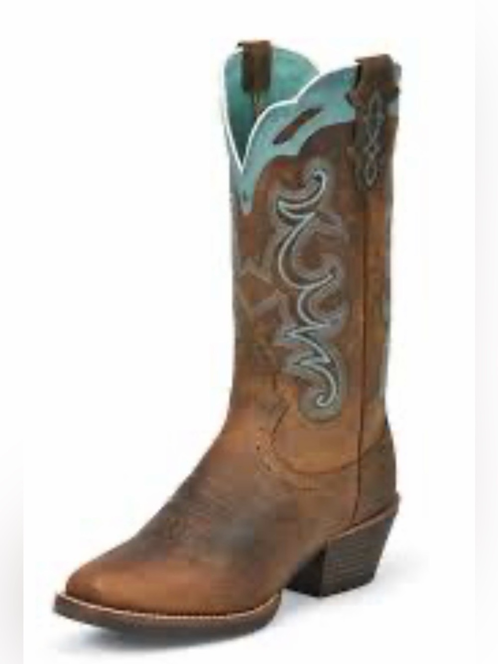 Justin Boots Sevana Brown Leather Western Cowgirl Boots with Turquoise Shaft